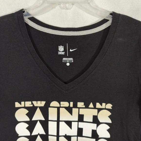 Nike V-Neck New Orleans Saints Fitted T-Shirt Women Size L Black Short Sleeve - Picture 4 of 8